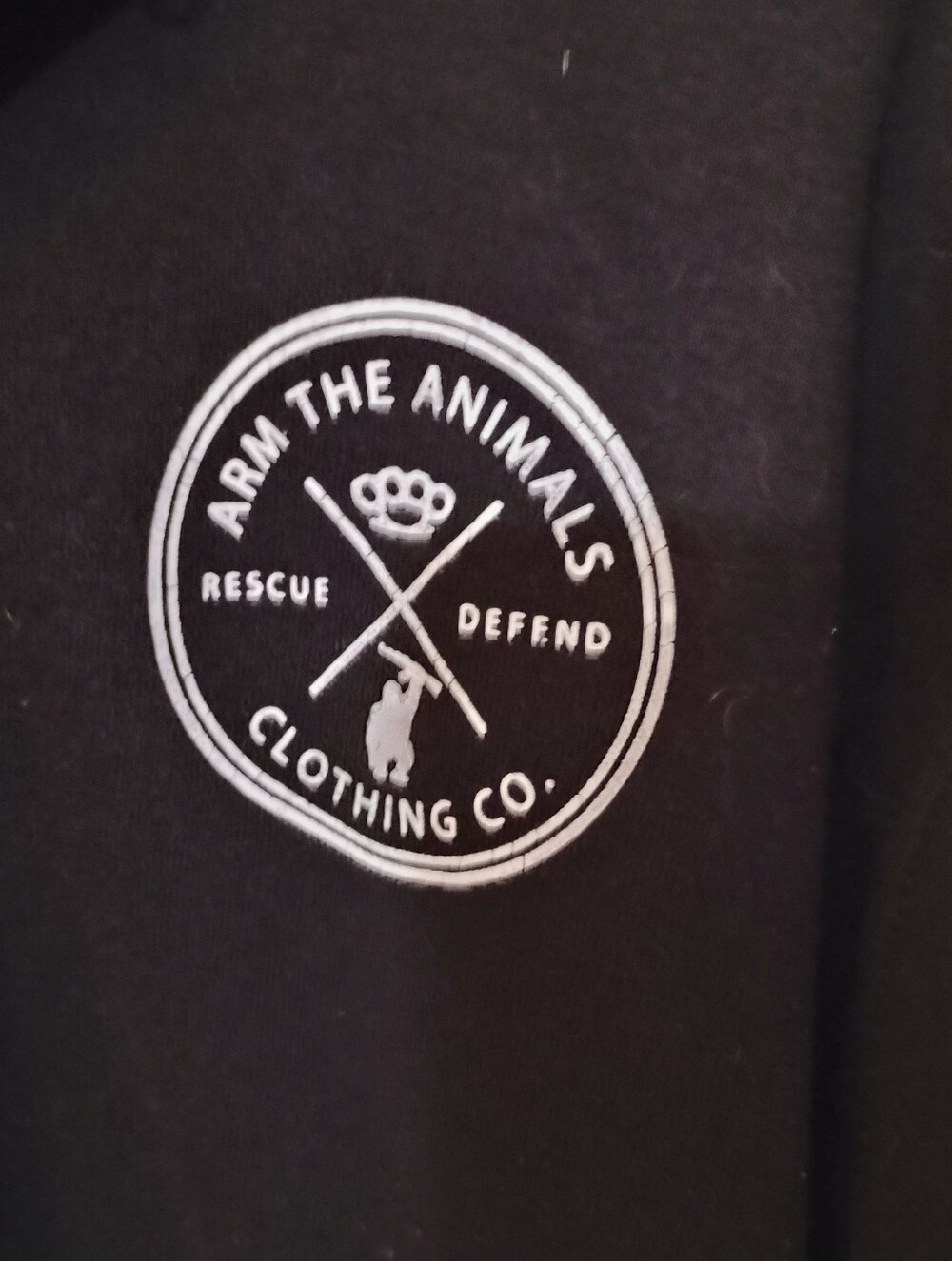 Arm The Animals Black Zip Hoodie with White Logo Patch - Picture 4 of 5